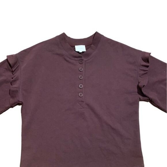 Sundays Ruffle Sleeve Long Sleeve Top Casual Fall Winter Burgundy Size XS - Picture 2 of 8